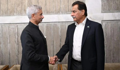 Pakistani speaker and Indian foreign minister exchange pleasantries