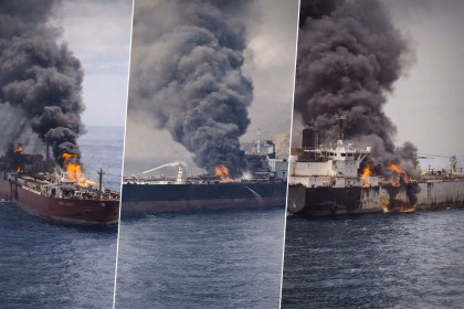 Gunfire hits 3 ships in Strait of Hormuz attack